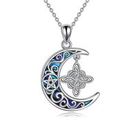 Witches Knot Necklace Sterling Silver Abalone Shell Crescent Moon Pendant Witch Knot Mother's Day Jewellery for Women Mum