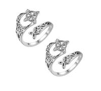 Witches Knot Ring, Adjustable Celtic Open Band, Witches Protection Knot Symbol, Handmade Witch’s Return-Knot Jewelry Gifts for Women (Silver-2 pcs)