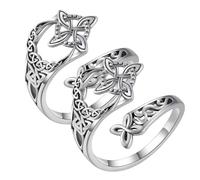 Witches Knot Ring for Women - Adjustable Celtic Open Band, Witches Protection Knot Symbol, Vintage Eternity Style Jewelry, Silver Tone (Silver_2Pcs)