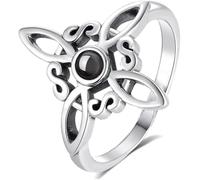 Witches Knot Ring for Women Witchcraft Amulet Celtic Trinity Knot Ring Black Obsidian Pagan Magical Cross Jewelry, 4 UK, Copper, Zircon
