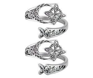 Witches Knot Ring Silver - Adjustable Celtic Open, Witches Protection Knot Ring | Vintage Celtic Open Band Jewelry for Women, Various Occasions
