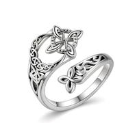 Witches Knot Ring, Witches Protection Knot Ring, Adjustable Celtic Open Band Rings, Silver Tone Witch Knot Jewellery for Women (1)