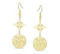 Witches Knot Tetragrammaton Pentagram Dangle Earrings Double Protection Celtic Knot Pendant Witchcraft Pagan Irish Jewelry for Women Men