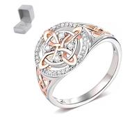 Witches Protection Knot Ring, Witches Knot Rings for Women Handmade Witch's Return-Knot Protection Ring, Silver Knot Design with Rose-Gold Detail (1 Set,#8)