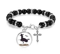 Witches Ride Broomsticks Bat Halloween Beaded Bracelet Boho Jewelry for Men Women