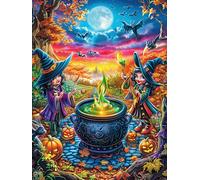 Witches with Cauldron 500 Pieces Jigsaw Puzzles For Men Educational Decompression Adults Anxiety Memory Care Mothers Valentines Gift Durable Cardboard 500 PCS