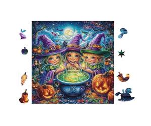 Witches with Cauldron at Halloween 100-piece Jigsaw Puzzle Set For Adults Teens 14+ Logic Skill Indoor Game Family Game Night Summer Thick Cardboard 28x28cm
