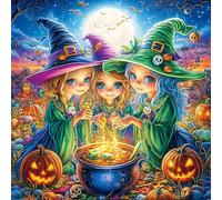 Witches with Cauldron at Halloween 100 Piece Premium Jigsaw Puzzle Adult Jigsaws Brain Training Hobby Home Decor Winter Gift Unique Shaped Recycled Material 28x28cm