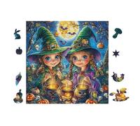 Witches with Cauldron at Halloween 100 Pieces Classic Jigsaw Puzzle Puzzle for Adults Concentration Training Wall Art Mental Exercise Cardboard 28x28cm