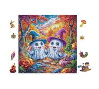 Witches with Ghosts at Halloween 100 Pc DIY Jigsaw Puzzle Puzzles for Adults Teens Hard Challenging Team Building Stress Reducing Autumn High-grade Rigid Cardboard 28x28cm