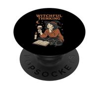 'Witchful Thinking' s Wine Witch Halloween s Book Readers PopSockets Adhesive PopGrip