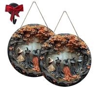 Witching Hour, Halloween Hanging Door Wooden Wall Decor Sign, Unique Design with Five Witches for Front Decorations - Perfect for Festive Home Decoration, Witch Design (7.87 * 2)