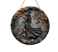 Witching Hour, Halloween Witch Wreath for Front Door Sign Wall Signs Decor, Halloween Decorated Doorplate, Spooky Witch Circular Sign Hanging Decoration (B)