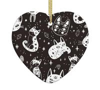 Witch'S Cat Heart Shape Pendants Xmas Pendant Double Sided Decor Crafts For Girls Family Holiday 7.3Cm
