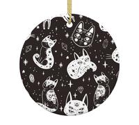Witch'S Cat Pendant Christmas Ornament With Gold String Decor Crafts For Holiday Friends Festival 7.3Cm