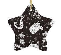 Witch'S Cat Pendant Xmas Tree Decorations Ceramic Decor Craft For Party Friends Indoor 7.3Cm