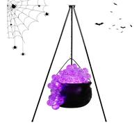 Witch's Cauldron Halloween Decoration Indoor Sparkling Cauldron with Handle Witch Bowl for Hanging with Purple Flashing Lights DIY Bubble Kettle for Halloween Halloween Decoration