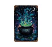 Witchs Cauldron Under A Starry Sky Tin Signs Decor Retro Metal Wall Plaque Man Cave 11.8"x7.9"