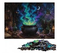 Witch's Cauldron Under A Starry Sky Wooden Puzzle 500 Pieces, Adult Jigsaw | Colour and shape sorting: a simple way to organise the image in spare time.