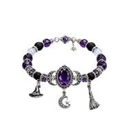 Witch's Crystal Moon Charm Bracelet,Moon Phase Crystal Healing Bracelet for Women, Crescent Moons, Star & Witch Charms Jewelry,Spiritual Bracelets for Intuition, Gifts for women (A#)