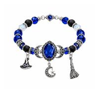 Witch's Crystal Moon Charm Bracelet, Moon Phase Crystal Healing Bracelet, Mystic Blue Witch Charms Jewelry Adjustable Bracelets for Women Teen Girls Witchy Halloween Gifts (1PC-Blue)