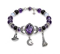 Witch's Crystal Moon Charm Bracelet, Moon Phase Crystal Healing Bracelet, Mystic Purple Witch Charms Jewelry Adjustable Bracelets for Women Teen Girls Kids Witchy Halloween Gifts (1PC)