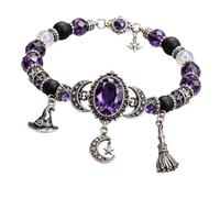 Witch's Crystal Moon Charm Bracelet, Moon Phase Healing, Star & Witch Charms, Spiritual Jewellery for Women，2PCS