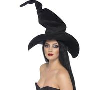 Smiffy's Witch Hat - Tall Pointed Curly, Ladies Deluxe with Bow - Black