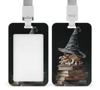 Witch's Hat on Several Books Mushrooms ID Badge Holder Retractable Clip Card Holder Card Protector Name Badge Name Tag for Work Office Doctor Nurse