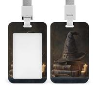 Witch's Hat on Top of Books ID Badge Holder Retractable Clip Card Holder Card Protector Name Badge Name Tag for Work Office Doctor Nurse