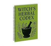 Witch's Herbal Codex, Spiral Binding Grimoire with Mortar and Pestle Cover Art for Recording Remedies Spellwork or Plant Sketches at Home Altar or Outdoor Field Study