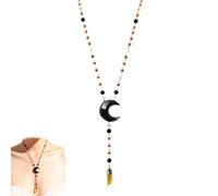 Witch's Rosary Talisman Necklace, Witch Protection Amulet Jewelry, Spiritual Jewelry with Obsidian Moon Centerpiece, for Men and Women, Protect Your Spirit (#b)