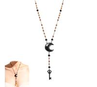 Witch's Rosary Talisman Necklace, Witch Protection Amulet Jewelry, Spiritual Jewelry with Obsidian Moon Centerpiece, for Men and Women, Protect Your Spirit (#a)