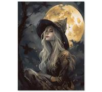 Witchy Aesthetic Poster Occult Dark Academia Canvas Wall Art Halloween Victorian Gothic Wall Decor Witch Girl With The Moon Print 12x16inch Unframed