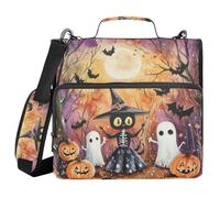 Witchy Cat Halloween Spooky Skeleton 1.5 Inch 3 Rings Zipper Binder with Strap Easy to Carry Document Binder Organizer for School/Office