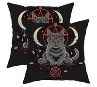 Witchy cat Throw Pillow Covers Moon Astrology Mystery Dark Gothic Animals Retro Cool Black Soft Velvet Zipper Indoor Outdoor Office Chair Bedroom Couch Decor Cushion Cover 18x18inch Set of 2