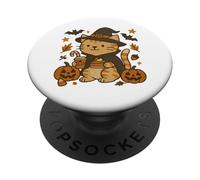 Witchy Cat with Pumpkin and Coffee Halloween Design PopSockets Adhesive PopGrip