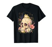 Witchy Cottagecore Skull Flowers Frog Goblincore Aesthetic T-Shirt
