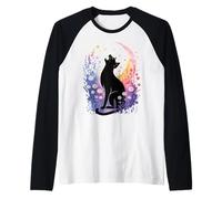 Witchy Crescent Moon Cat - Cottagecore Spooky Night Sky Raglan Baseball Tee