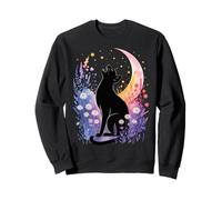 Witchy Crescent Moon Cat - Cottagecore Spooky Night Sky Sweatshirt