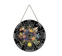 Witchy Decor - 30 X 30CM Celestial Decor, Witch Gifts For Women, Pagan Wheel of The Year Wooden Sign with Pentagram And Celestial Designs, Witch Gifts for Women, Witch Decoration Accessories for Home