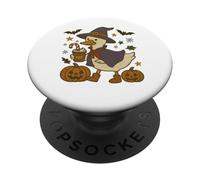 Witchy Duck with Pumpkin and Coffee Halloween Design PopSockets Adhesive PopGrip