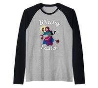Witchy Easter - Witch, Black Cat and Starry Sky Raglan Baseball Tee
