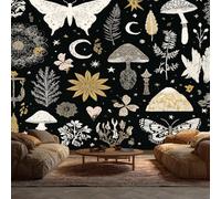Witchy Enchanted Mural Wallpaper, Moth Mushroom Botanical Wallpaper for Bedroom, Living Room, TV Backdrop, Office, Hotel Wall Background Decoration Non-Woven Wall Paper 250 x 175 cm (WxH) S52