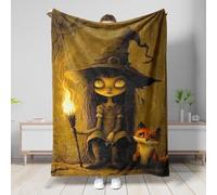 Witchy Fox Blanket, Rustic Autumn Witch Design Throw Blanket, Soft Cozy Flannel Fleece for All Seasons, Camping, Travel, Spooky Decor 60x80 Inch