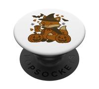 Witchy Fox with Pumpkin and Coffee Halloween Design PopSockets Adhesive PopGrip