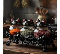 Witchy Frog Apothecary Spice Jars,3 Pc Gothic Food Storage Containers,Unique Seasoning Jars,Witch Spice Jar,Kitchen Storage for Spices, Herbs, Tea, Salts, Fun Home Decor
