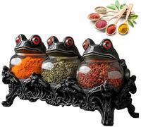 Witchy Frog Apothecary Spice Jars, 3Pcs Handcrafted Gothic Food Storage Containers with Frog Lids, Spice Container Spell Jars, Versatile Canister Storage for Spices, Herbs, Tea, Home Décor (Black)