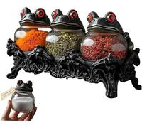 Witchy Frog Apothecary Spice Jars, Gothic Food Storage Containers, with Frog Lids, Unique Witch Spice Jars, Kitchen Storage for Spices, Herbs, Tea, Salts, Fun Home Decor (Black-1 PC)