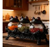 Witchy Frog Apothecary Spice Jars, Handcrafted Vintage Class Apothecary Jars with Frog Lids, 2026 New Kitchen Gothic Food Storage Containers, Halloween Display Home Decor for Spices, Salts